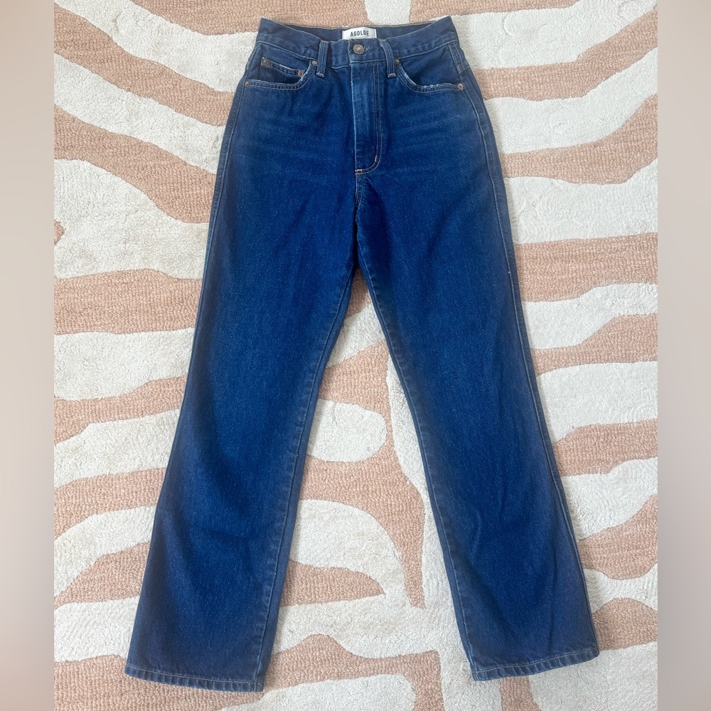 Agolde High Rise Straight Leg Jeans in Dark Blue Wash